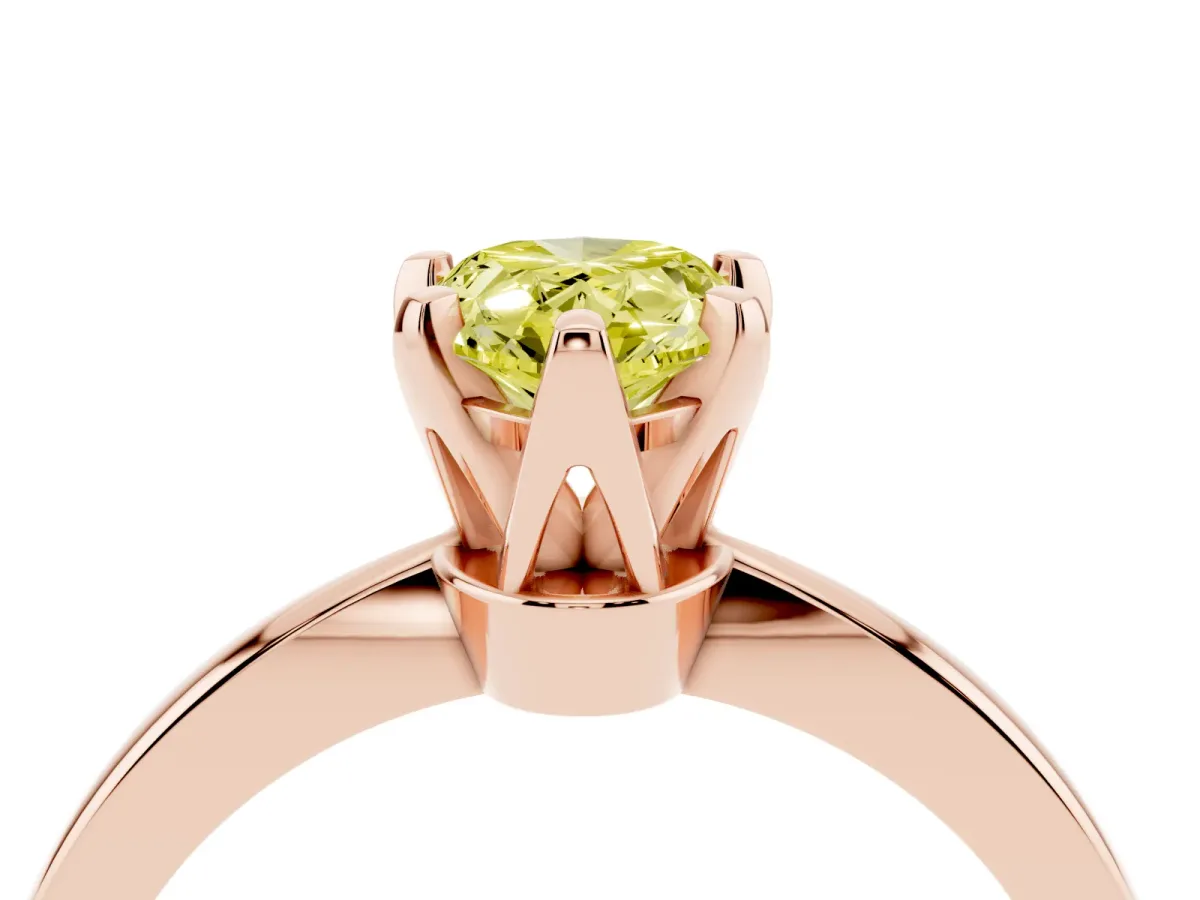 Fancy Yellow Pear Cut Solitaire Engagement Ring with Six-Prong Setting and Tapered Band Rose gold