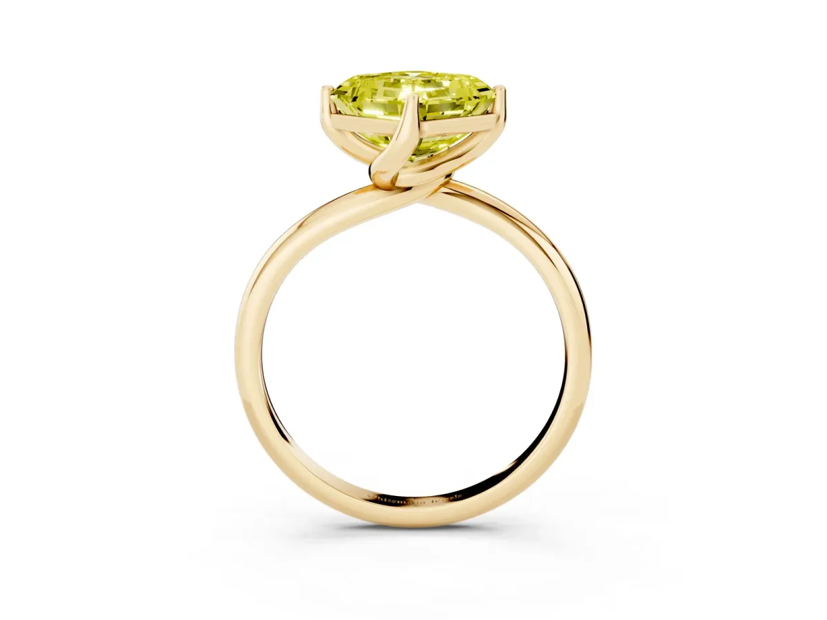 Fancy Yellow Asscher Cut Diamond Solitaire Engagement Ring with Four-Prong Setting and Classic Band Yellow gold