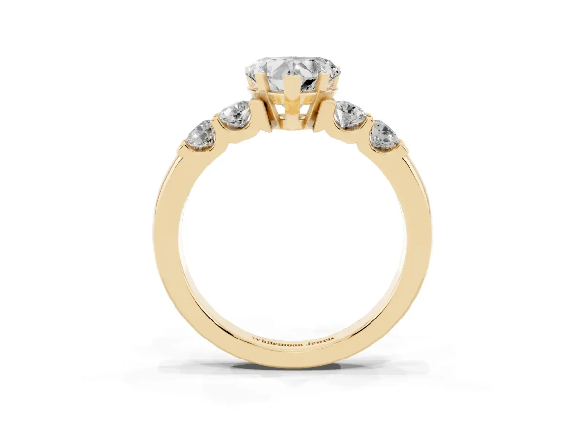 Heart Cut Brilliant Cut Diamond Five-Stone Prong Set Engagement Ring with Channel Band Yellow gold