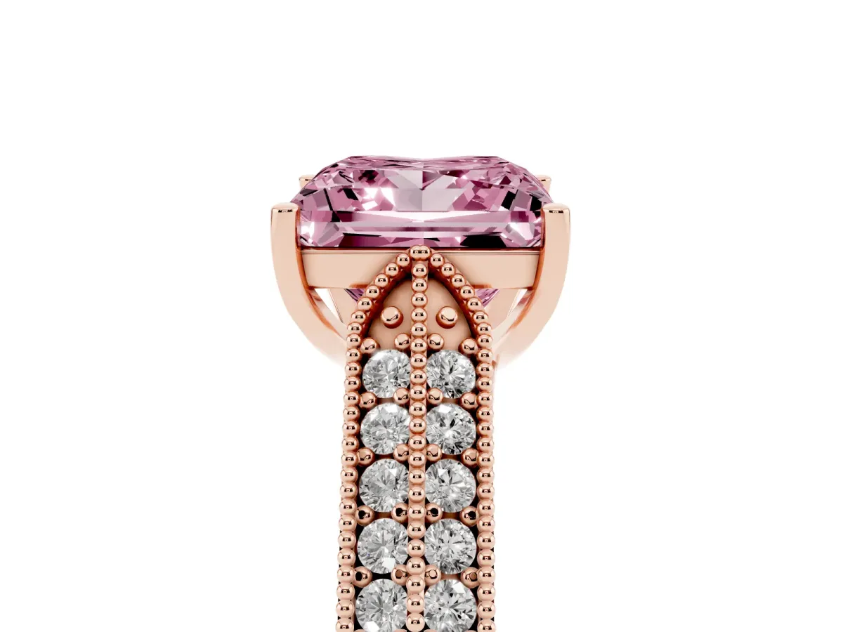 Fancy Pink Princess Cut Cut Pave Split Shank Engagement Ring with Four-Prong Setting Rose gold