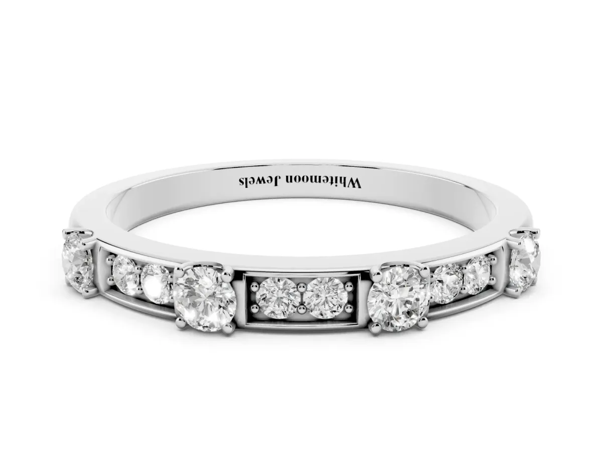 Round Diamond Channel Set Eternity Band with Prong Setting Silver