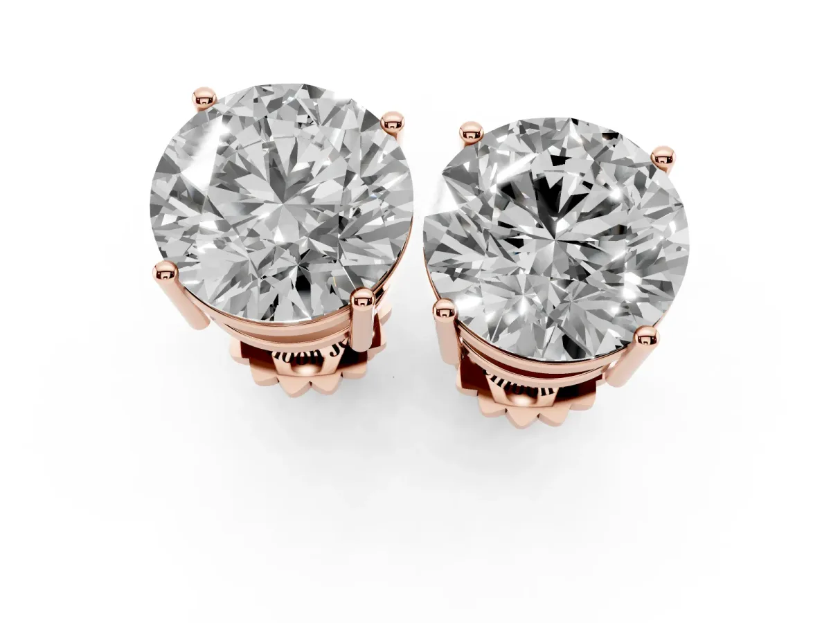 Round Cut Diamond Stud Earrings Rose gold
