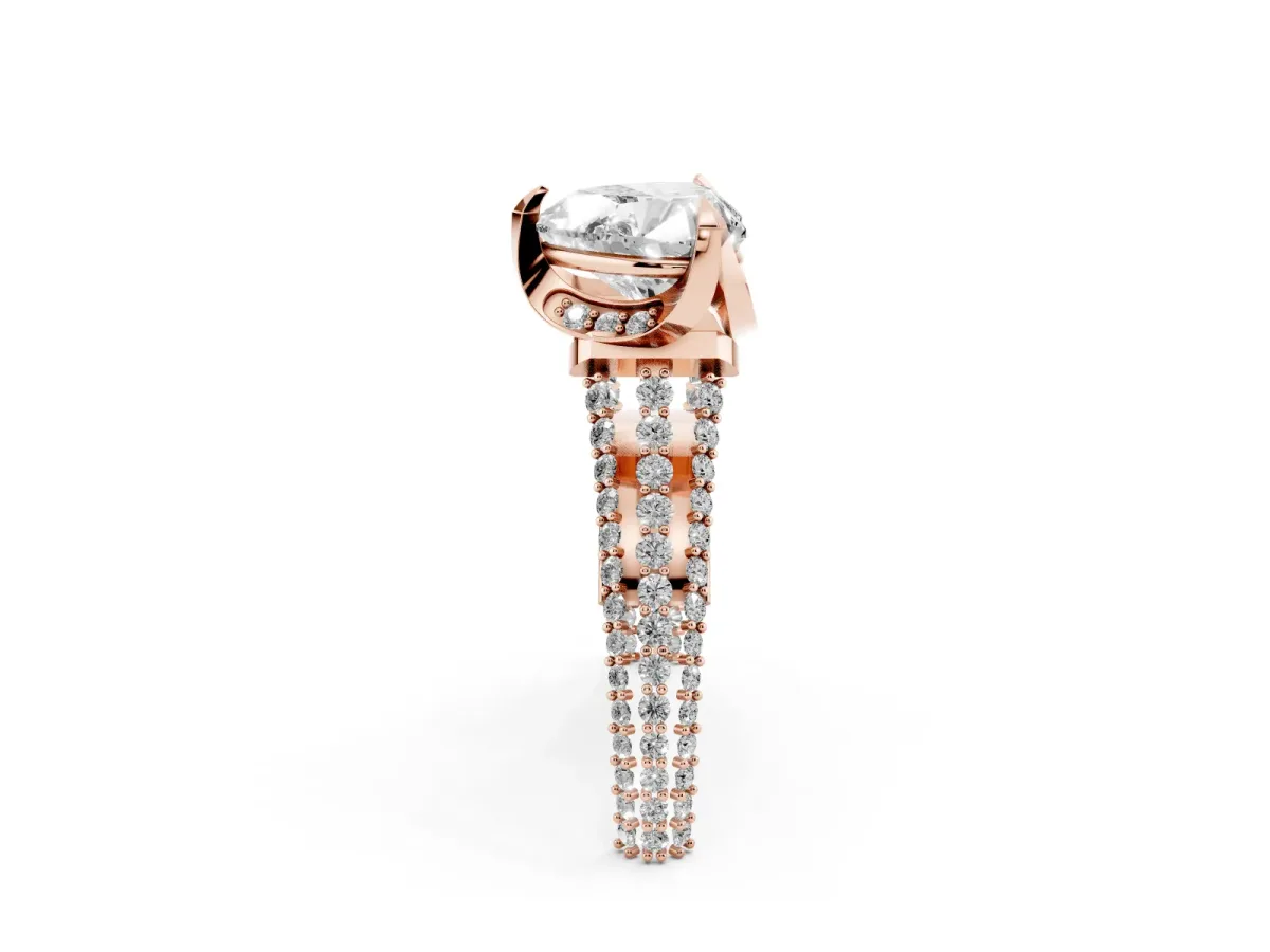 Heart Cut Solitaire Pave Split Shank Ring with Four-Prong Setting Rose gold