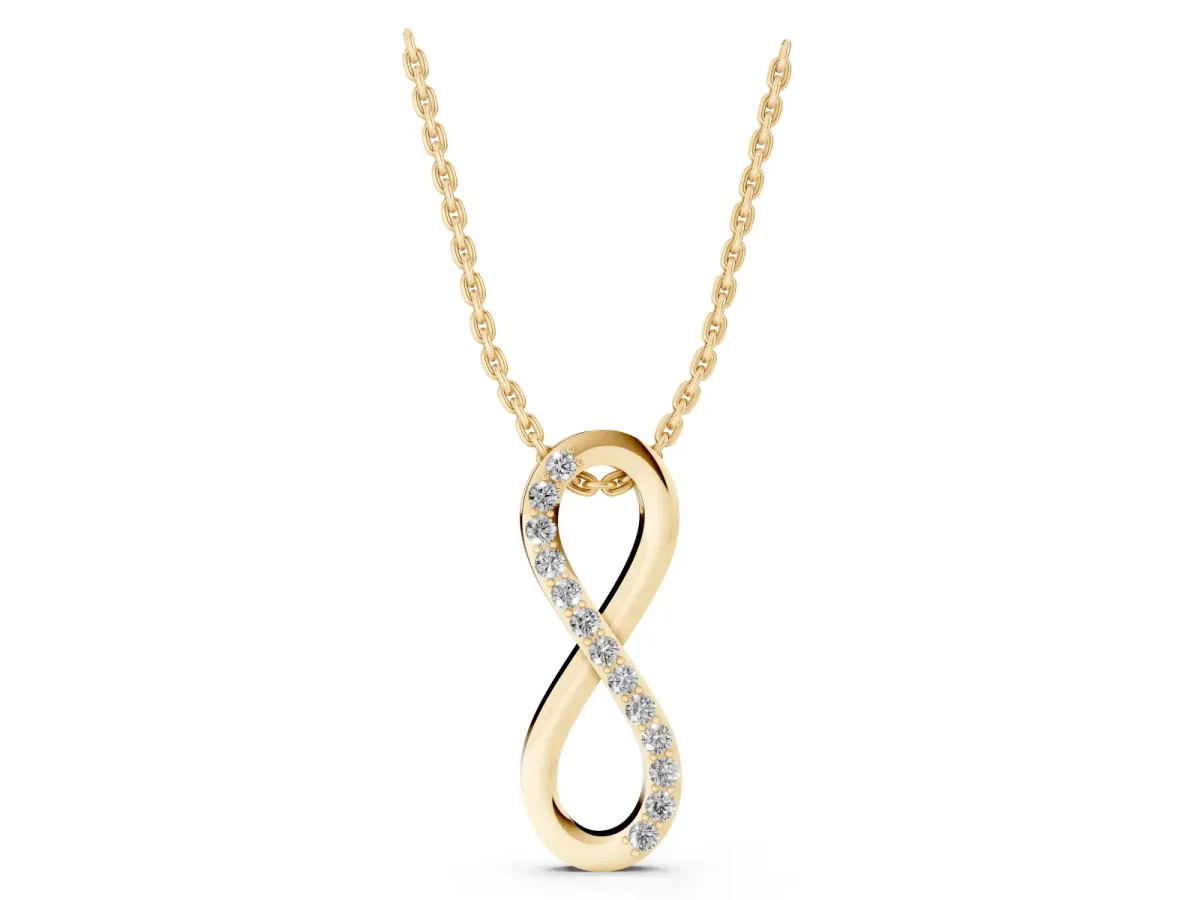 Infinity Pendant with Round Brilliant Diamonds in Pavé Setting Yellow gold