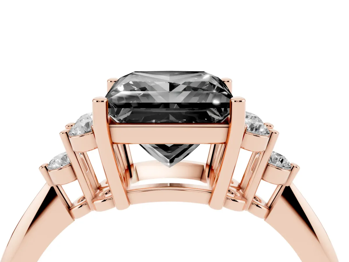 Fancy Black Princess Cut Cut Diamond Cluster Ring with Solitaire Band and Four-Prong Setting Rose gold