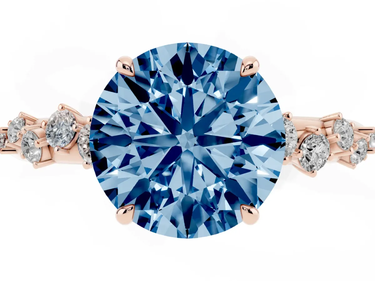 Fancy Blue Round Cut Diamond Cluster Prong-Set Solitaire Ring Rose gold