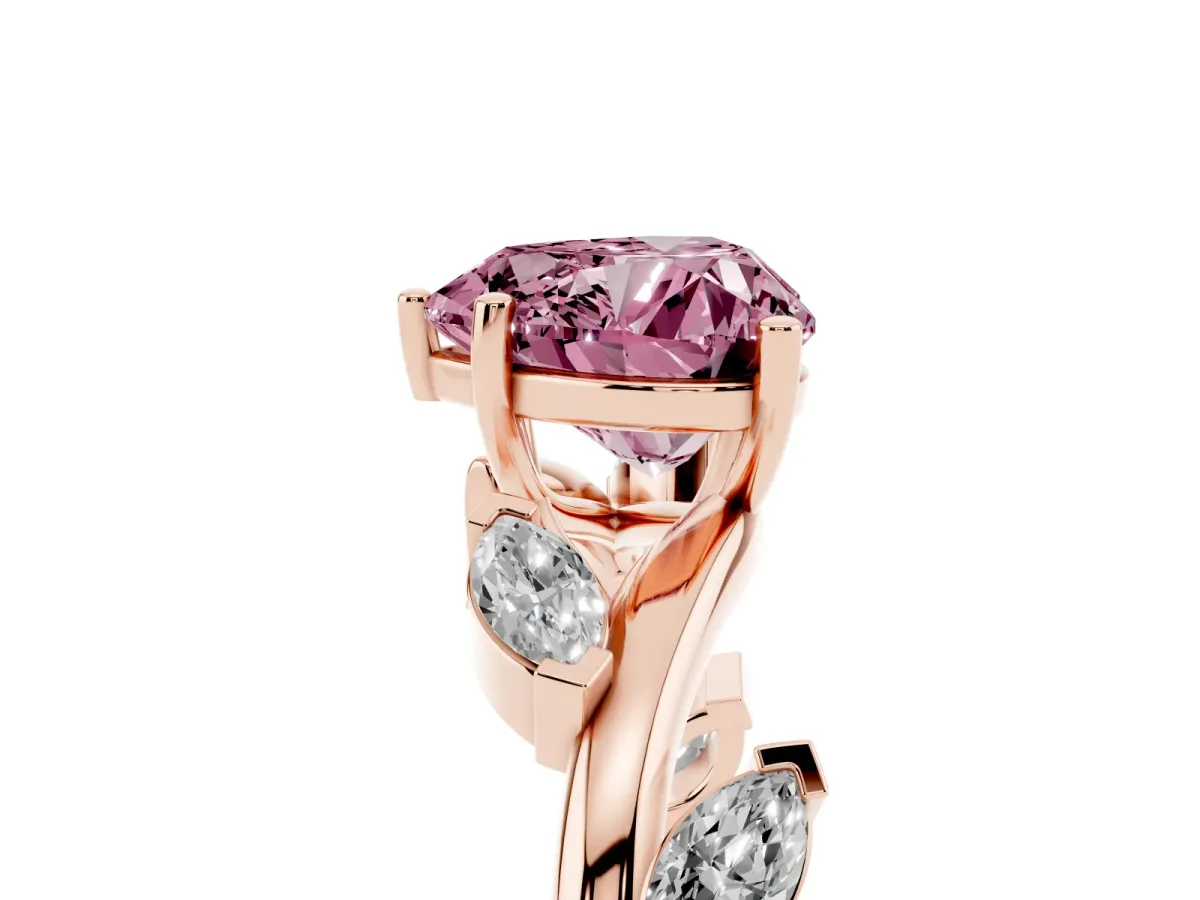 Fancy Pink Heart Cut Solitaire Twisted Band Marquise Accent Prong Setting Ring Rose gold