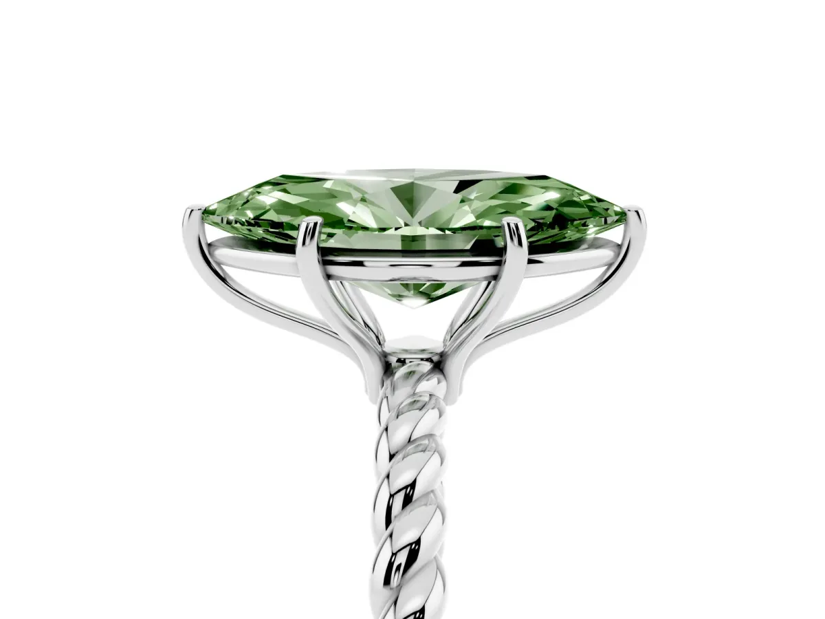 Fancy Green Marquise Cut Solitaire Twisted Band 4-Prong Ring Platinum