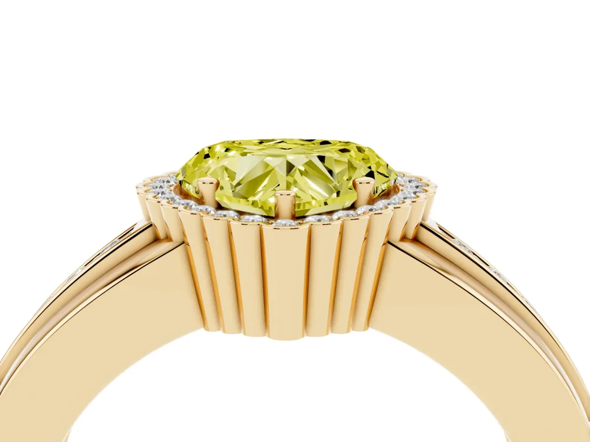 Fancy Yellow Heart Cut Cut Halo Pave Band Four-Prong Ring Yellow gold