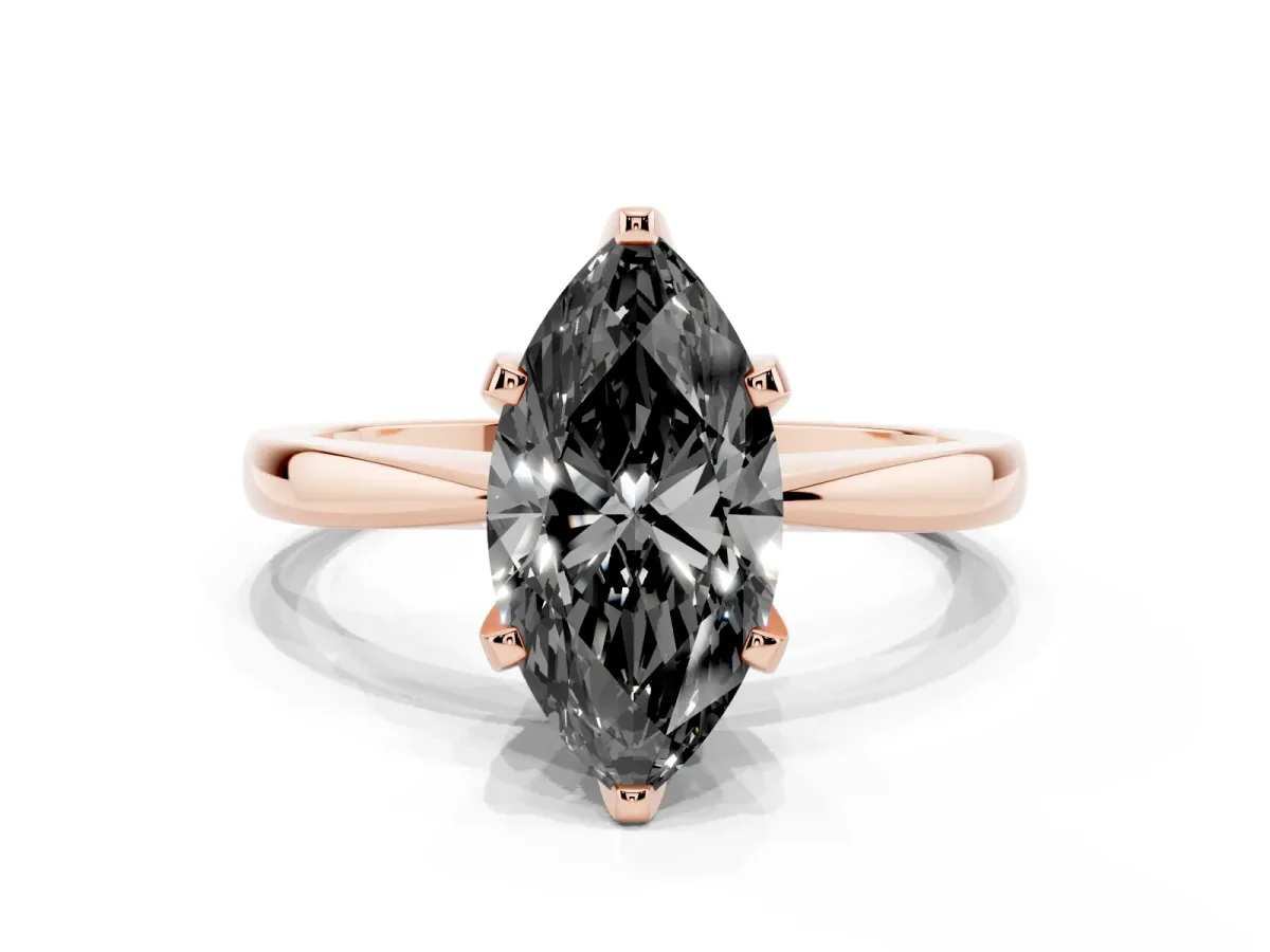 Fancy Black Marquise Cut Solitaire Engagement Ring with Six-Prong Setting and Tapered Band Rose gold