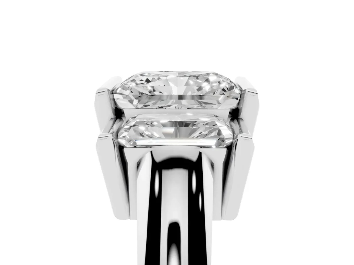 Three Stone Radiant Cut Cut Channel Set Diamond Ring Silver