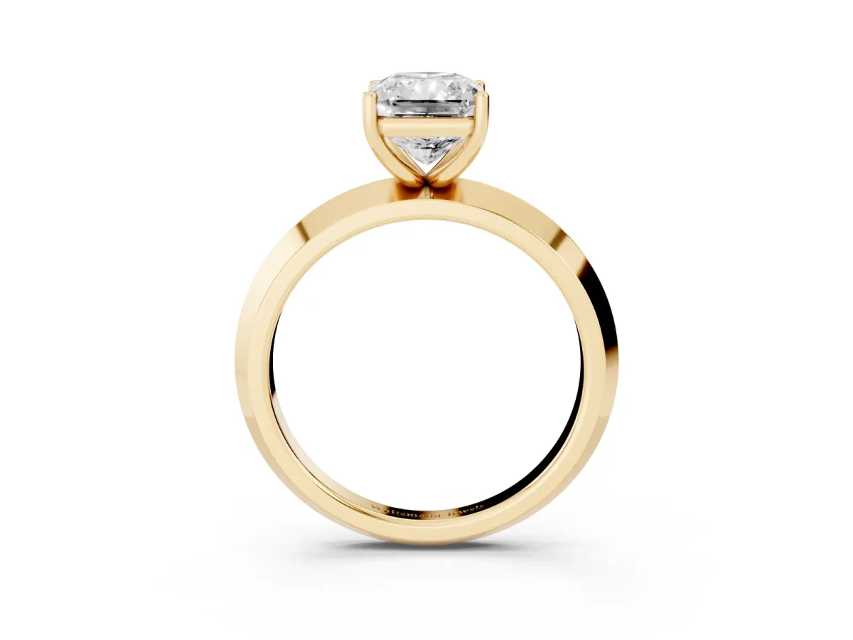 Radiant Cut Cut Solitaire Engagement Ring with Flat Band and Four-Prong Setting Yellow gold