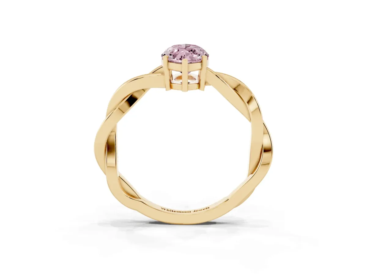 Fancy Pink Marquise Cut Solitaire Twisted Pave Diamond Ring with Four-Prong Setting Yellow gold