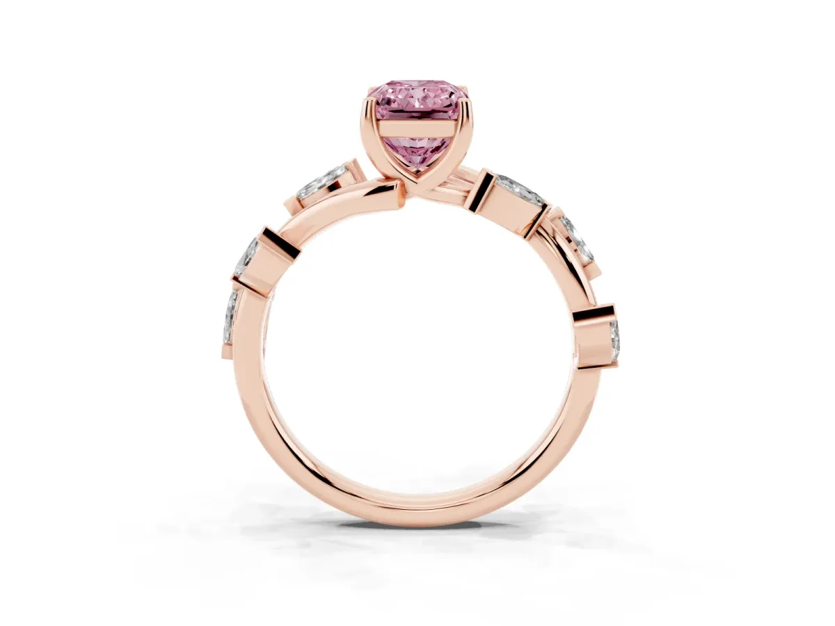 Fancy Pink Radiant Cut Solitaire Twisted Band Marquise Accent Prong Setting Ring Rose gold