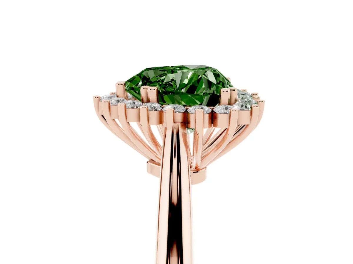 Fancy Green Heart Cut Cut Diamond Halo Ring with Solitaire Band and Prong Setting Rose gold