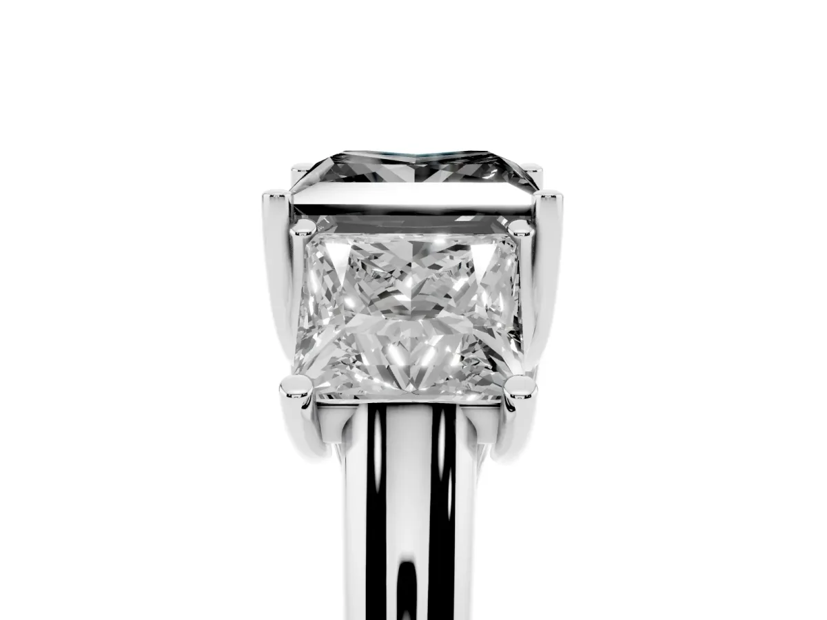 Fancy Black Three-Stone Princess Cut Diamond Engagement Ring with Prong Setting Silver