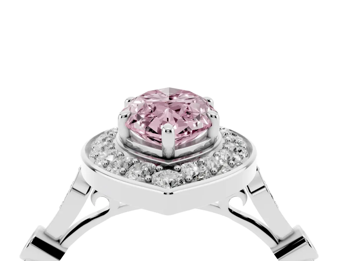 Fancy Pink Marquise Cut Halo Diamond Engagement Ring with Twisted Band and Four-Prong Setting Platinum