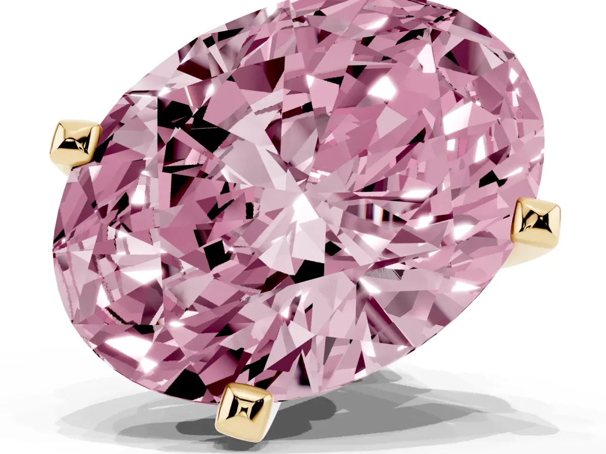 Fancy Pink Oval Cut Diamond Solitaire Ring with Prong Setting and Classic Band Yellow gold