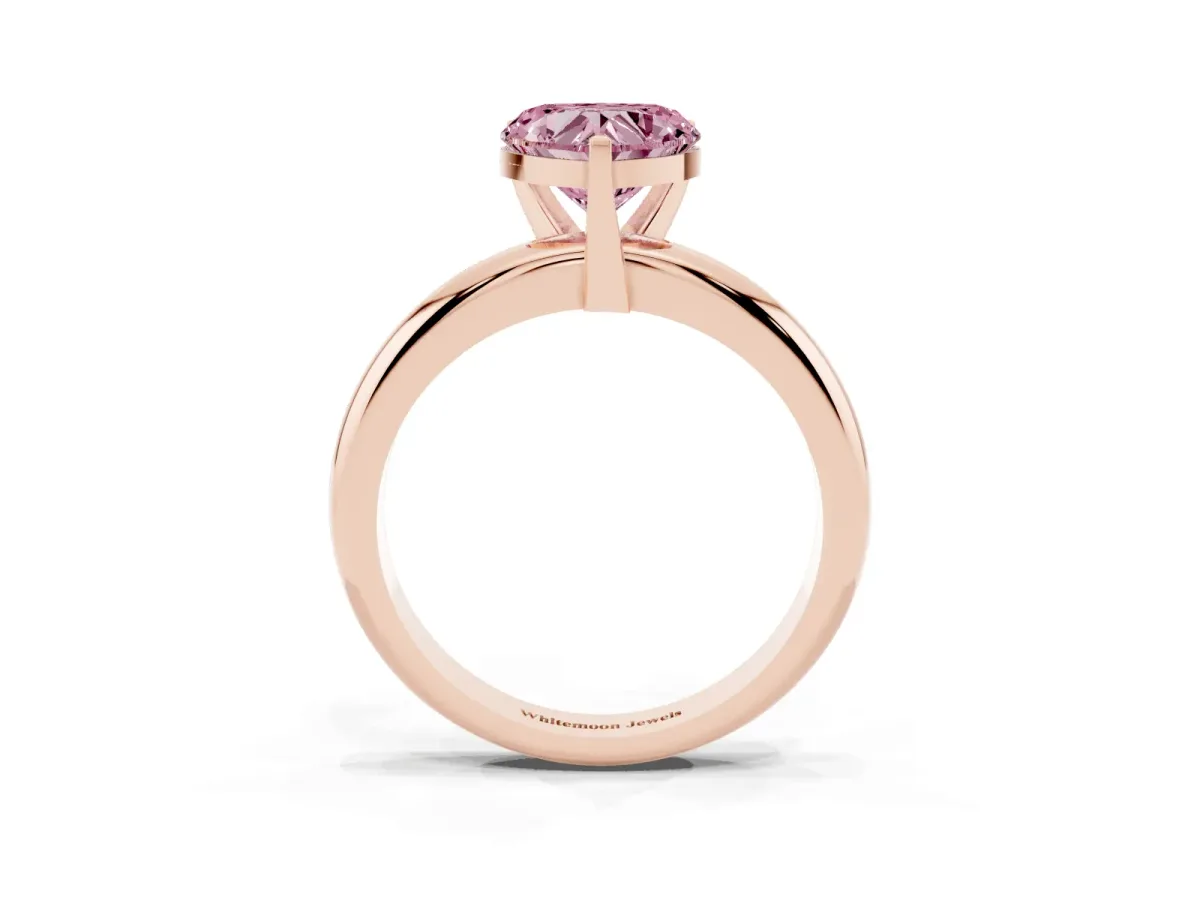 Fancy Pink Heart Cut Diamond Solitaire Engagement Ring with Round Band and Four-Prong Setting Rose gold