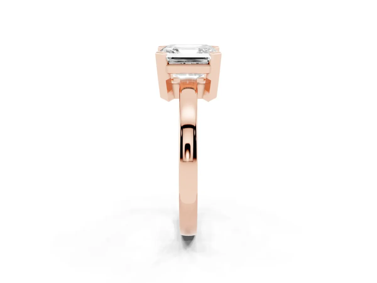 Asscher Cut Cut Solitaire Ring with Four-Prong Setting and Classic Band Rose gold