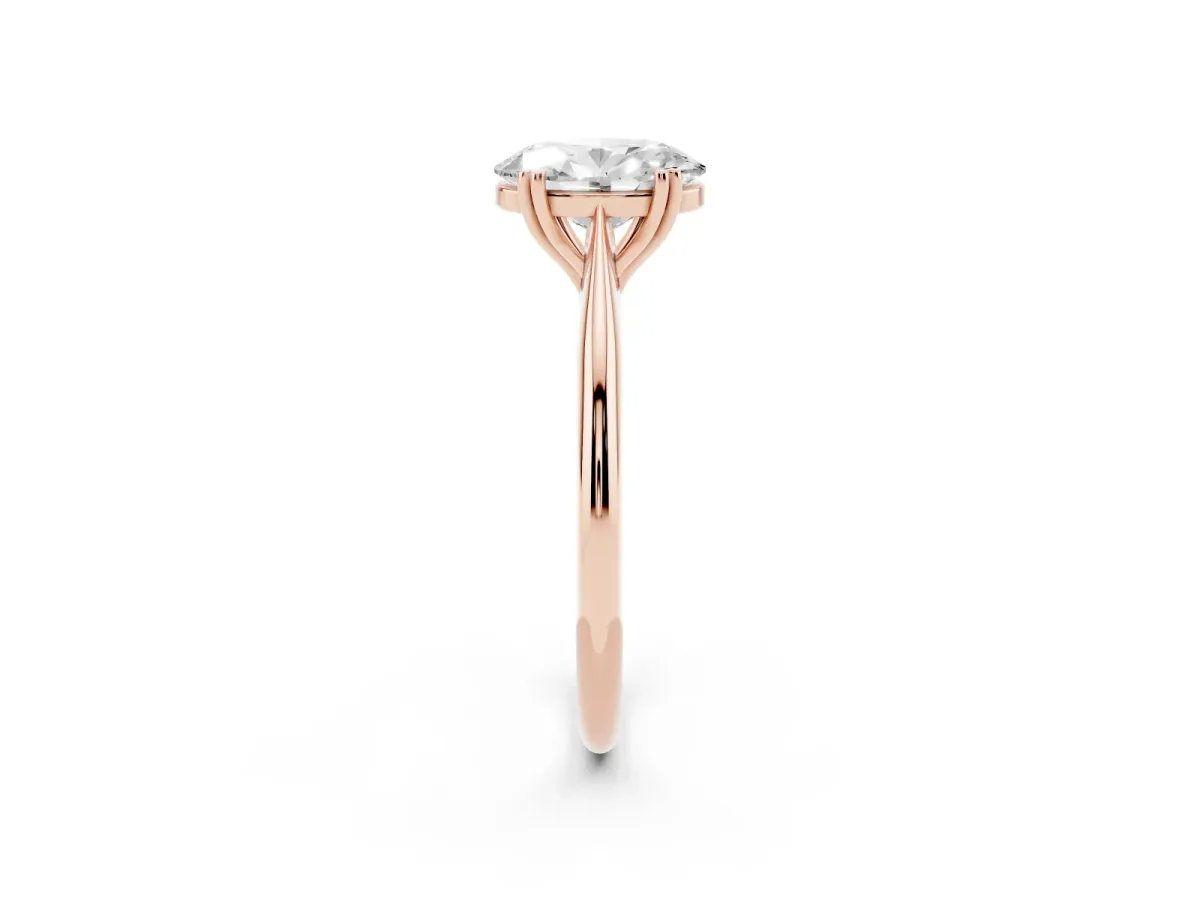 Oval Cut Solitaire Diamond Ring with Six-Prong Setting and Classic Band Rose gold