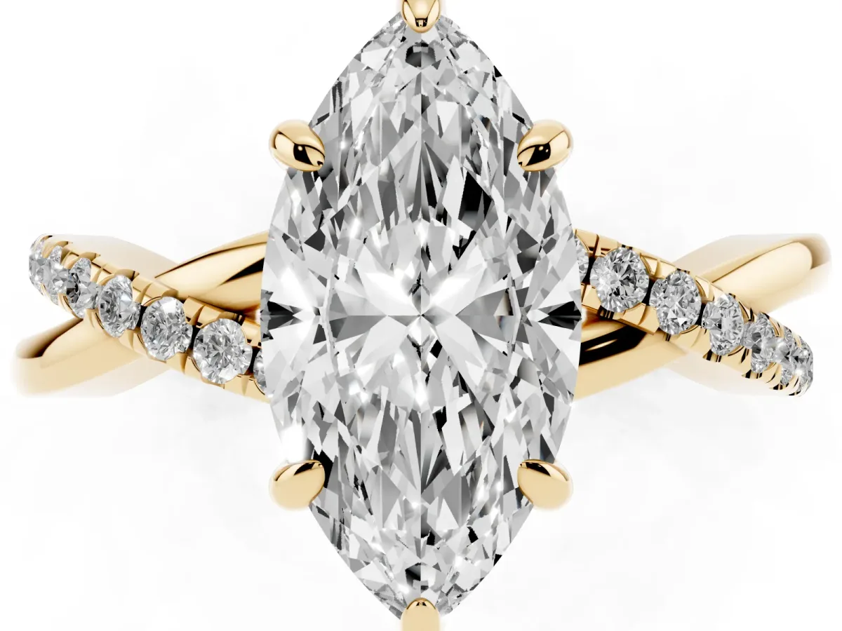 Marquise Cut Cut Diamond Twist Band Solitaire with Prong Setting Yellow gold