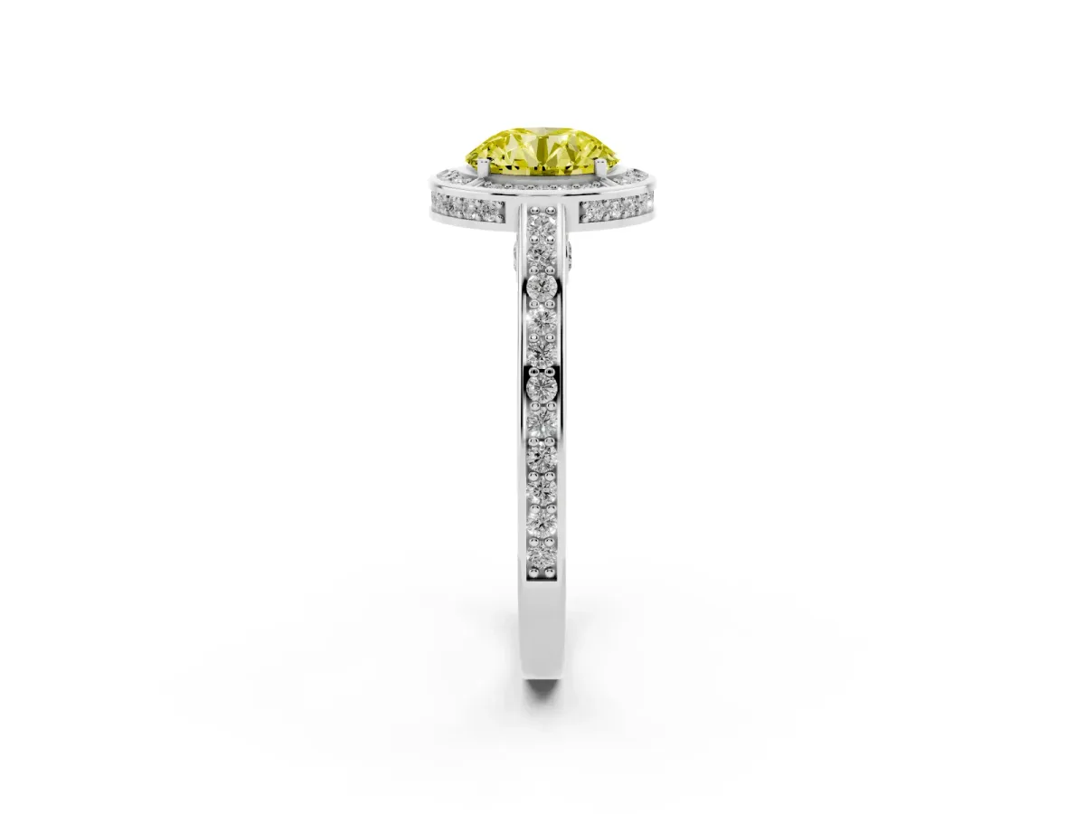 Fancy Yellow Round Cut Cut Halo Pave Split Shank Prong Setting Ring Platinum