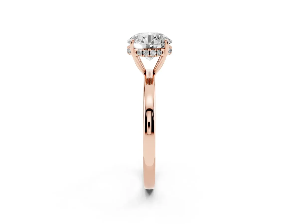 Round Cut Solitaire Diamond Ring with Prong Setting and Plain Band Rose gold