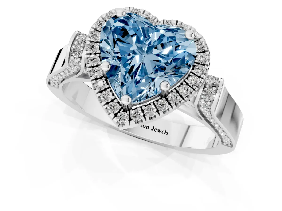 Fancy Blue Heart Cut Halo Pave Split Shank Prong Setting Ring Platinum