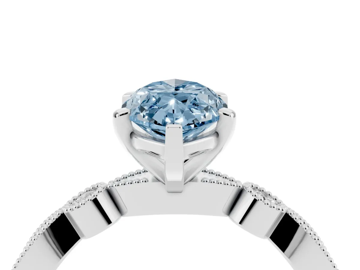Fancy Blue Marquise Cut Milgrain Bezel Diamond Engagement Ring with Solitaire Prong Setting Silver