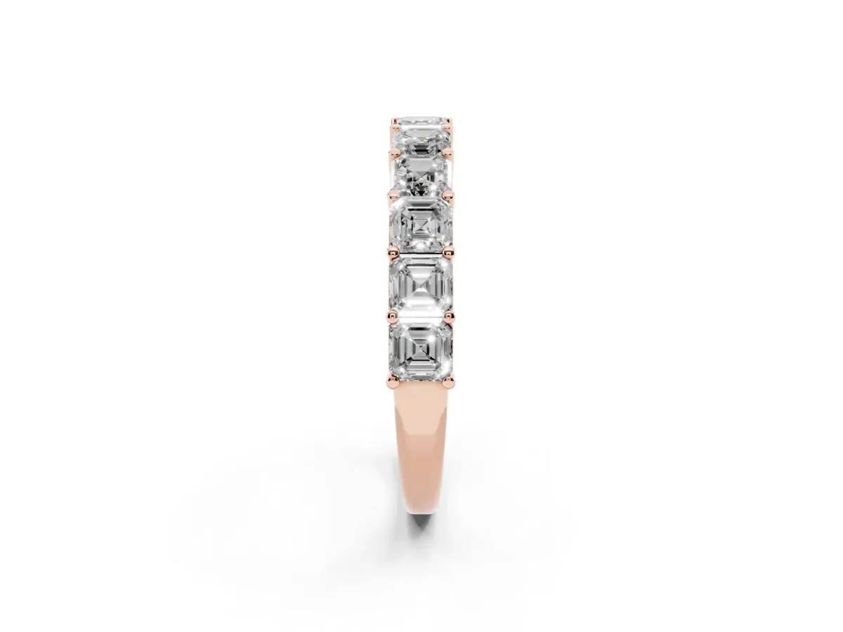 Asscher Cut Half Eternity Band with Shared Prong Setting Rose gold