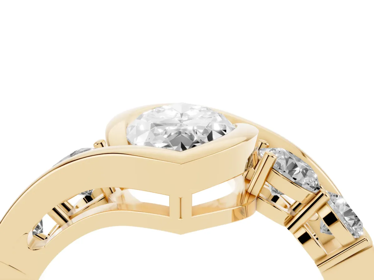 Bezel Set Marquise Cut Diamond Bypass Ring with Round Accents Yellow gold
