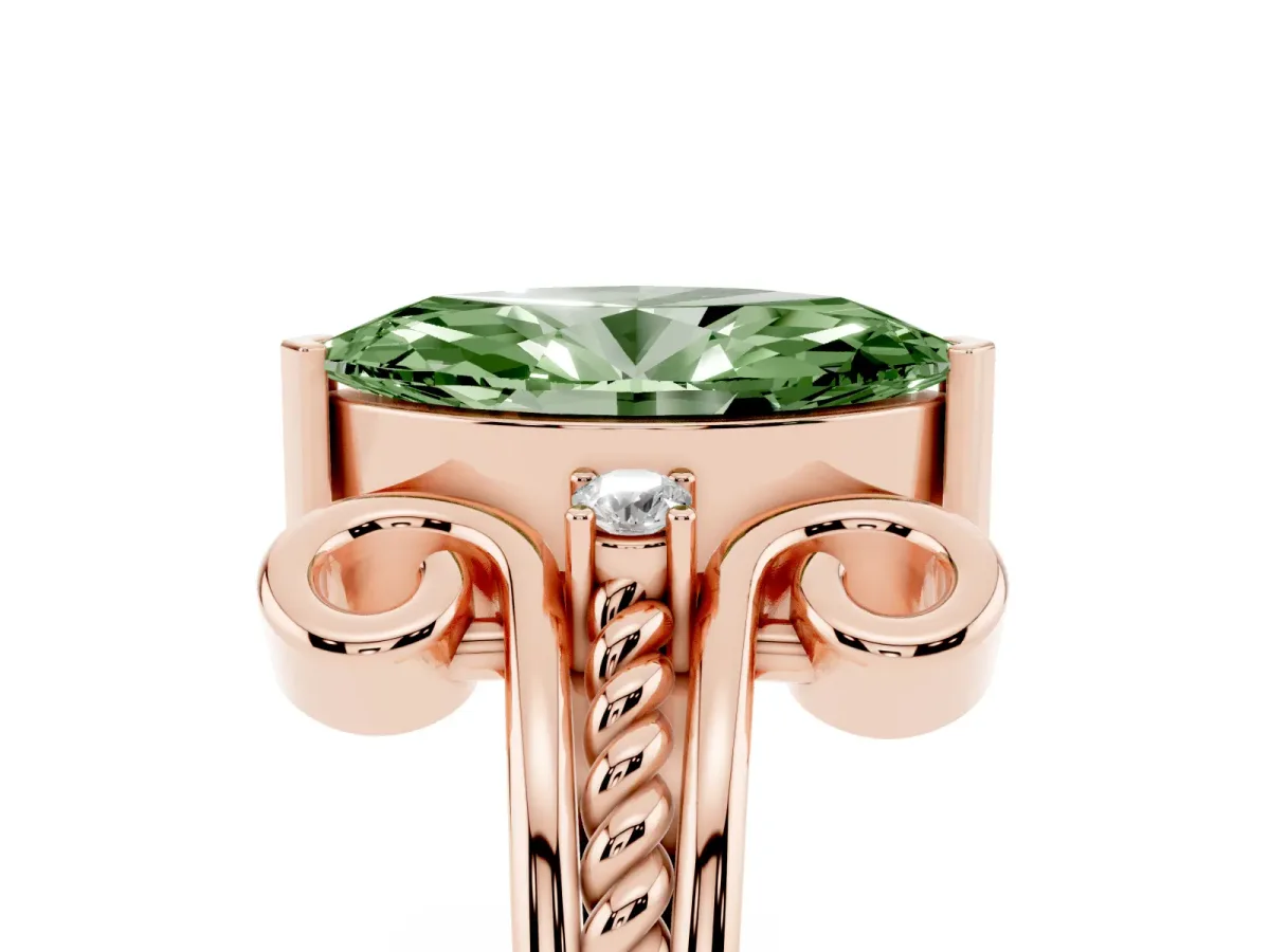 Fancy Green Marquise Cut Solitaire Twisted Band Scroll Prong Ring Rose gold