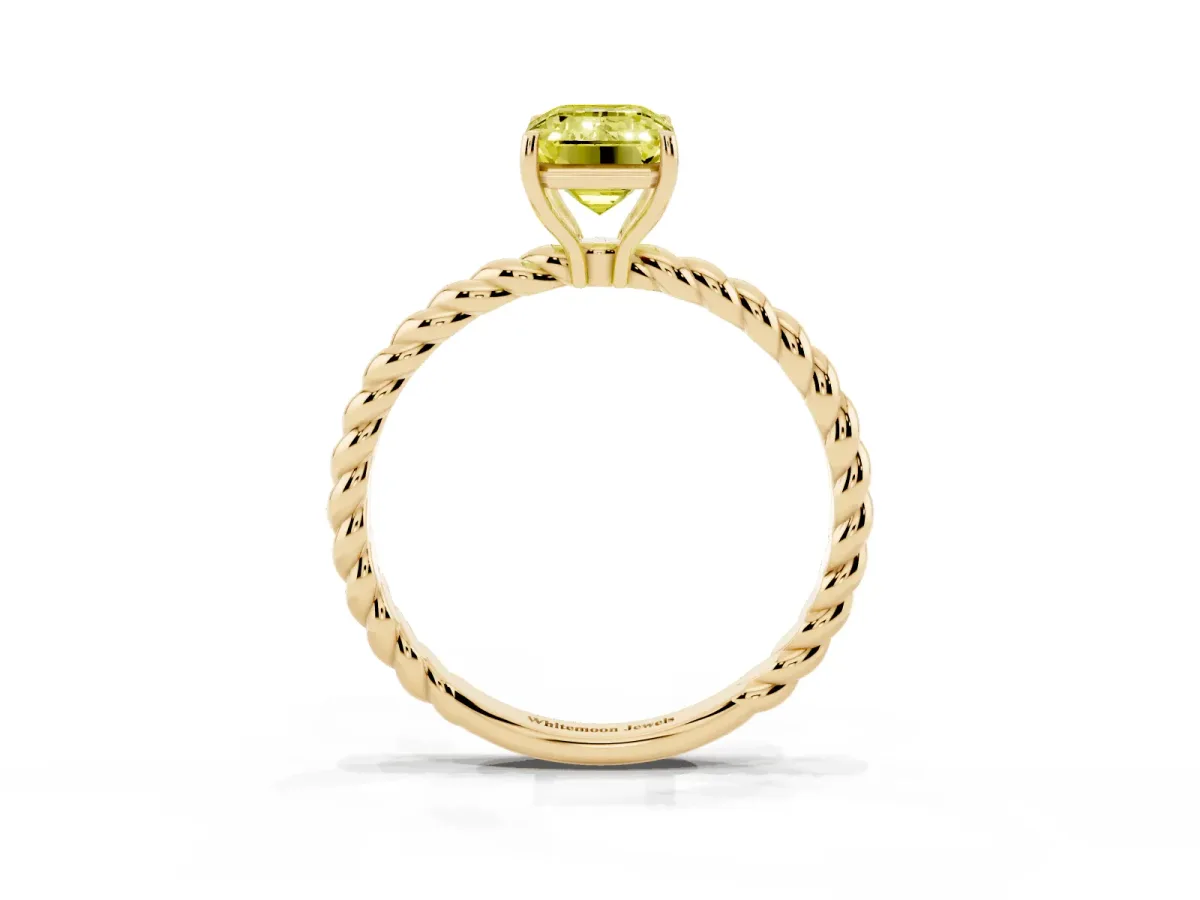 Fancy Yellow Emerald Cut Solitaire Twisted Band 4-Prong Ring Yellow gold