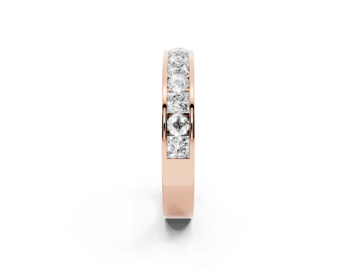 Princess Diamond Channel Set Promise Ring with Round Diamond Accents Rose gold