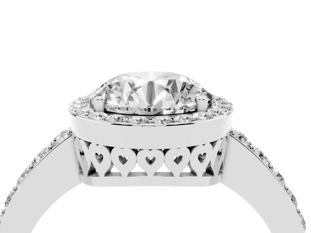 Round Cut Halo Diamond Pavé Band Ring with Prong Setting Platinum
