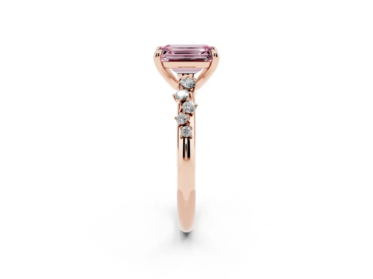 Fancy Pink Emerald Cut Cut Diamond Vine Band with Four-Prong Setting Rose gold