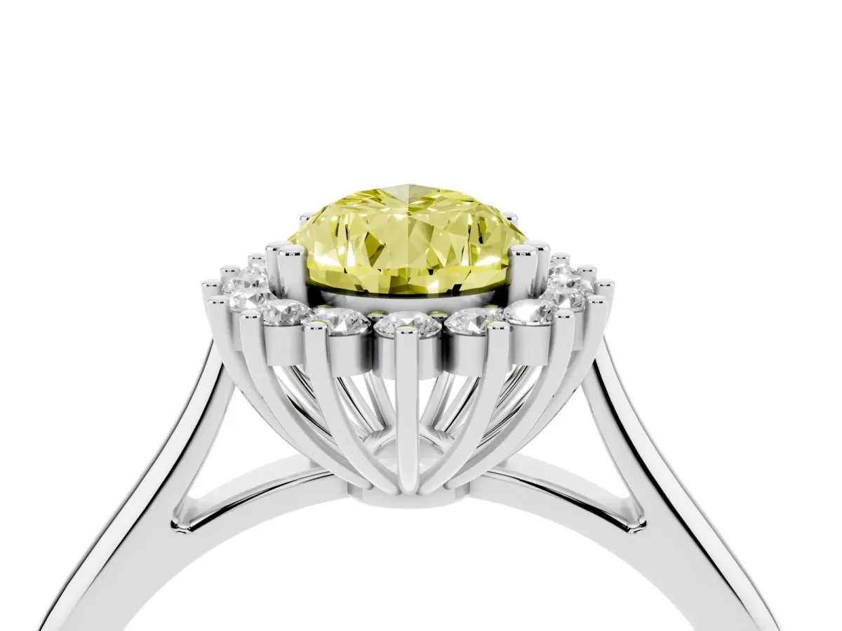 Fancy Yellow Pear Cut Cut Diamond Halo Ring with Solitaire Band and Prong Setting Silver