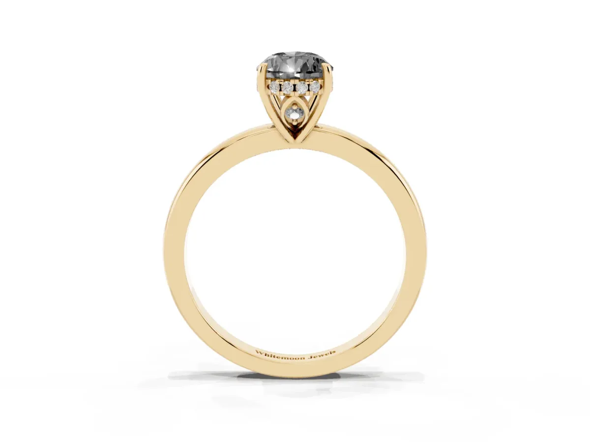 Fancy Black Pear Cut Solitaire Diamond Ring with Prong Setting and Plain Band Yellow gold