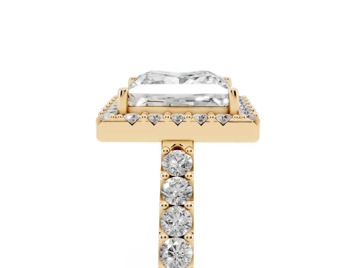 Princess Cut Halo Diamond Pavé Solitaire Ring Yellow gold
