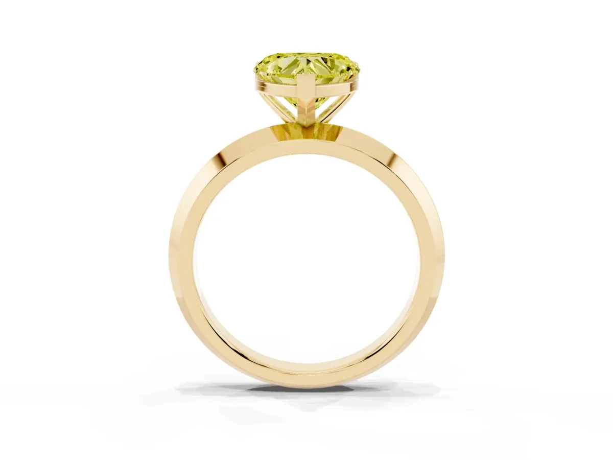 Fancy Yellow Heart Cut Cut Solitaire Engagement Ring with Flat Band and Four-Prong Setting Yellow gold