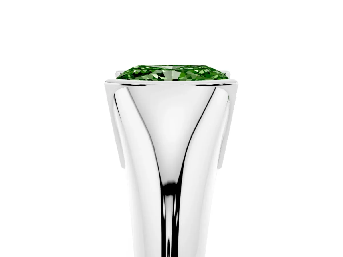 Fancy Green Radiant Cut Solitaire Tension Set Diamond Ring Silver