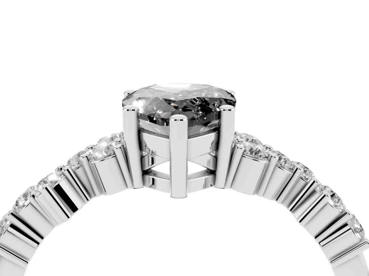 Fancy Black Pear Cut Diamond Scattered Round Accent Ring with Prong Setting Silver