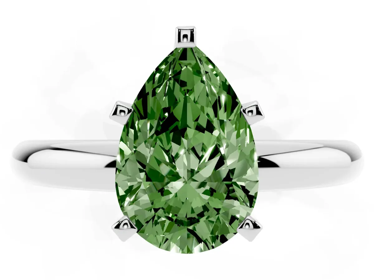 Fancy Green Pear Cut Diamond Solitaire Engagement Ring with Round Band and Four-Prong Setting Platinum