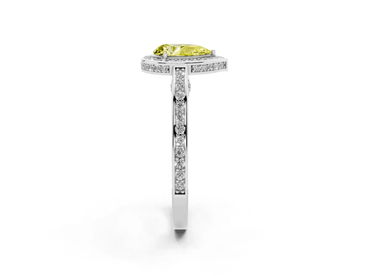 Fancy Yellow Pear Cut Cut Halo Pave Split Shank Prong Setting Ring Platinum