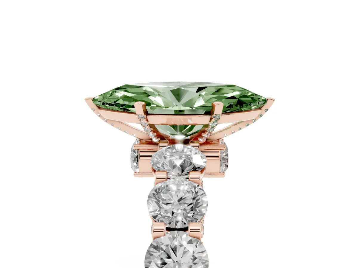 Fancy Green Marquise Cut Diamond Side Stone Engagement Ring with Four-Prong Setting Rose gold