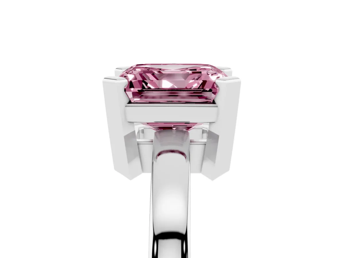 Fancy Pink Asscher Cut Cut Solitaire Ring with Four-Prong Setting and Classic Band Silver