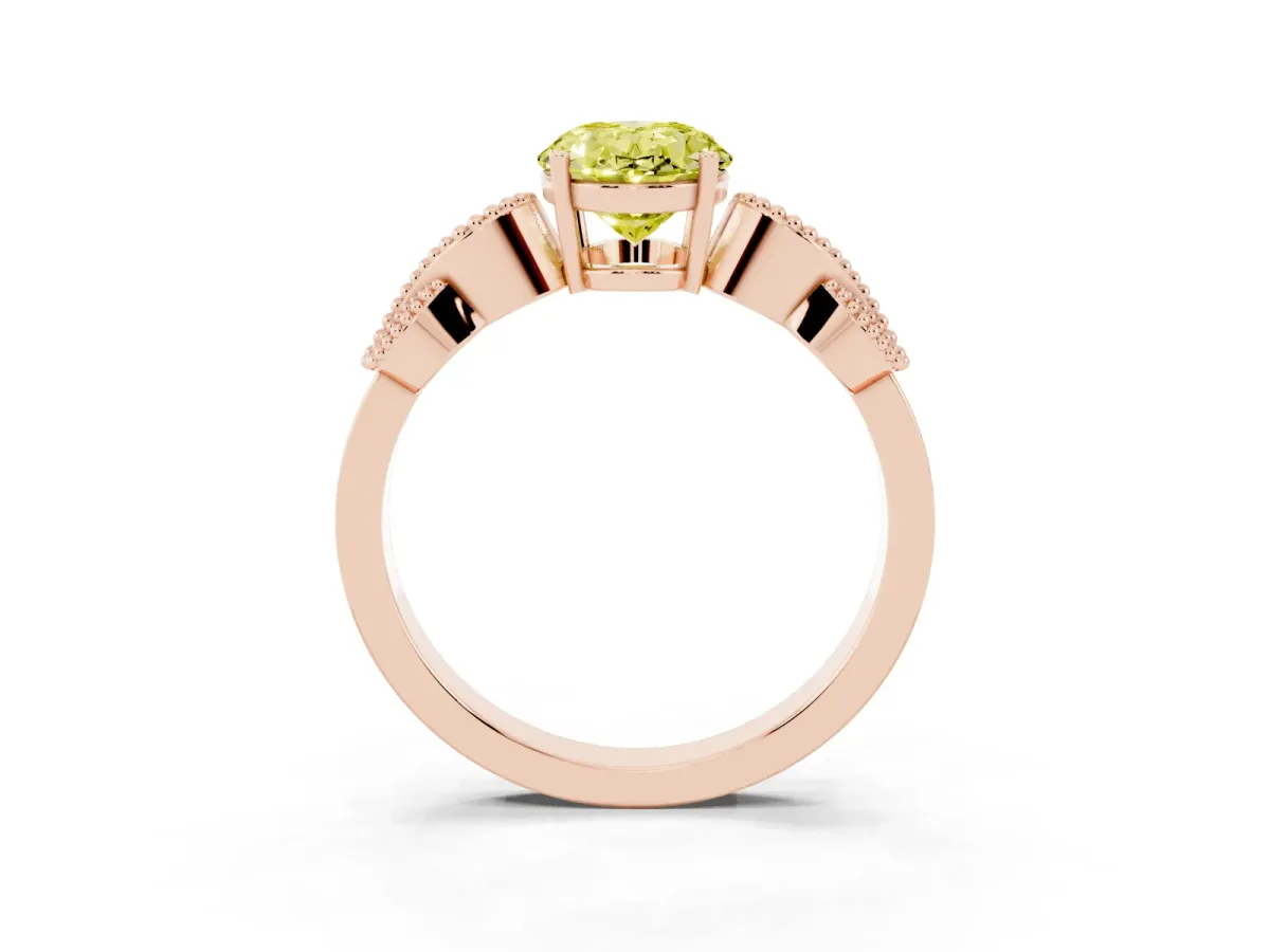 Fancy Yellow Oval Cut Solitaire Milgrain Leaf Band with Prong Setting Rose gold