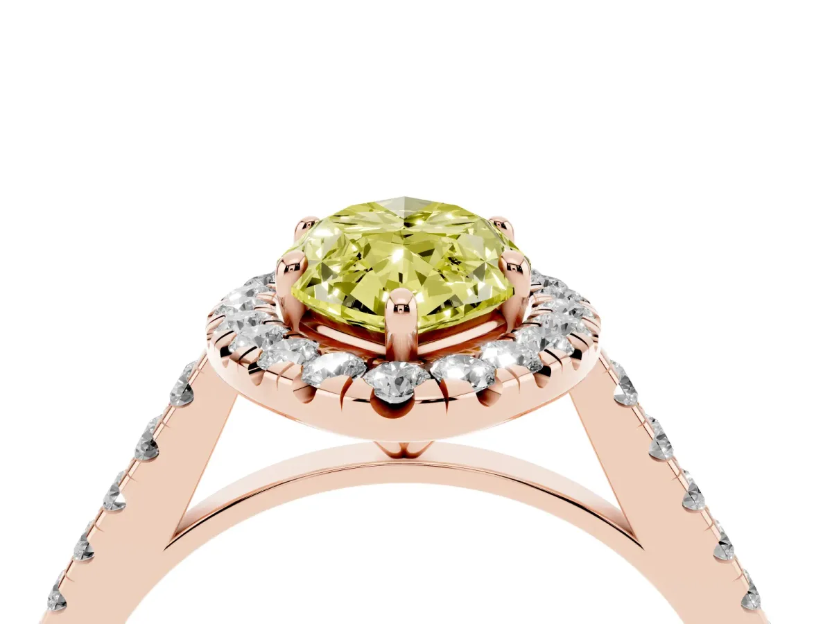 Fancy Yellow Marquise Cut Halo Pave Diamond Engagement Ring with Four-Prong Setting Rose gold