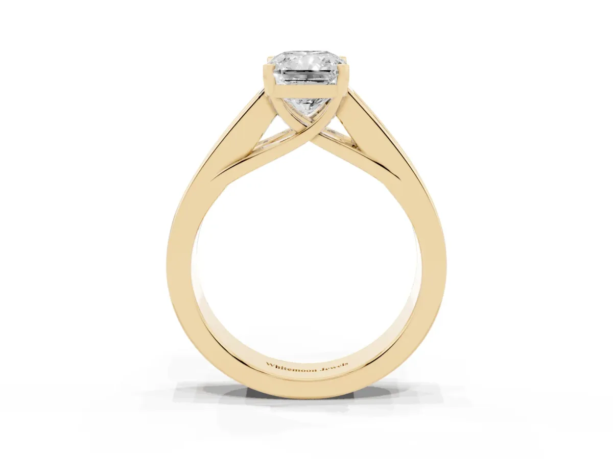 Radiant Cut Cut Channel Set Solitaire Ring with Four-Prong Setting Yellow gold